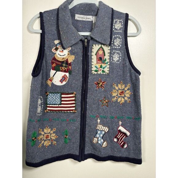 Victoria Jones Sweater‎ Vest Christmas Angora Ramie   Blend Med Snowman Vintage - Picture 6 of 10